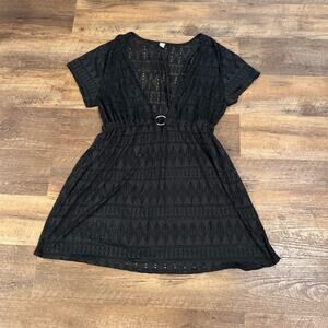 Tropical Escape 2XL Black Lace Cover-Up Dress Beach Vacation Cruise Resort